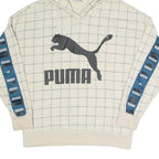 PUMA Womens Cream Checked Logo Print Hoodie UK 10 Cotton Blend Drawstring