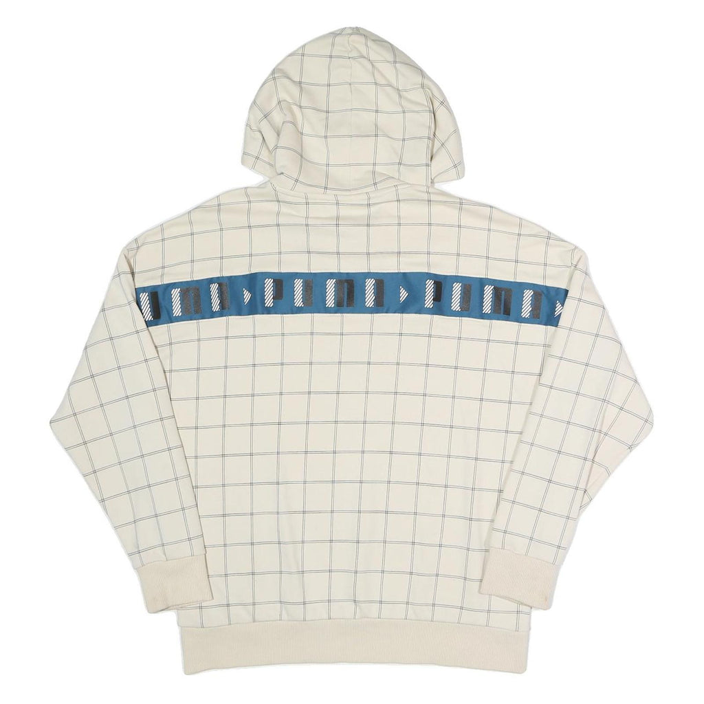PUMA Womens Cream Checked Logo Print Hoodie UK 10 Cotton Blend Drawstring