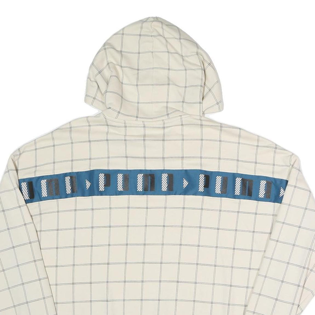 PUMA Womens Cream Checked Logo Print Hoodie UK 10 Cotton Blend Drawstring