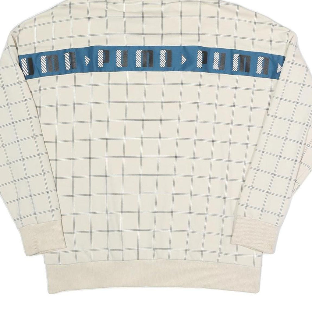 PUMA Womens Cream Checked Logo Print Hoodie UK 10 Cotton Blend Drawstring