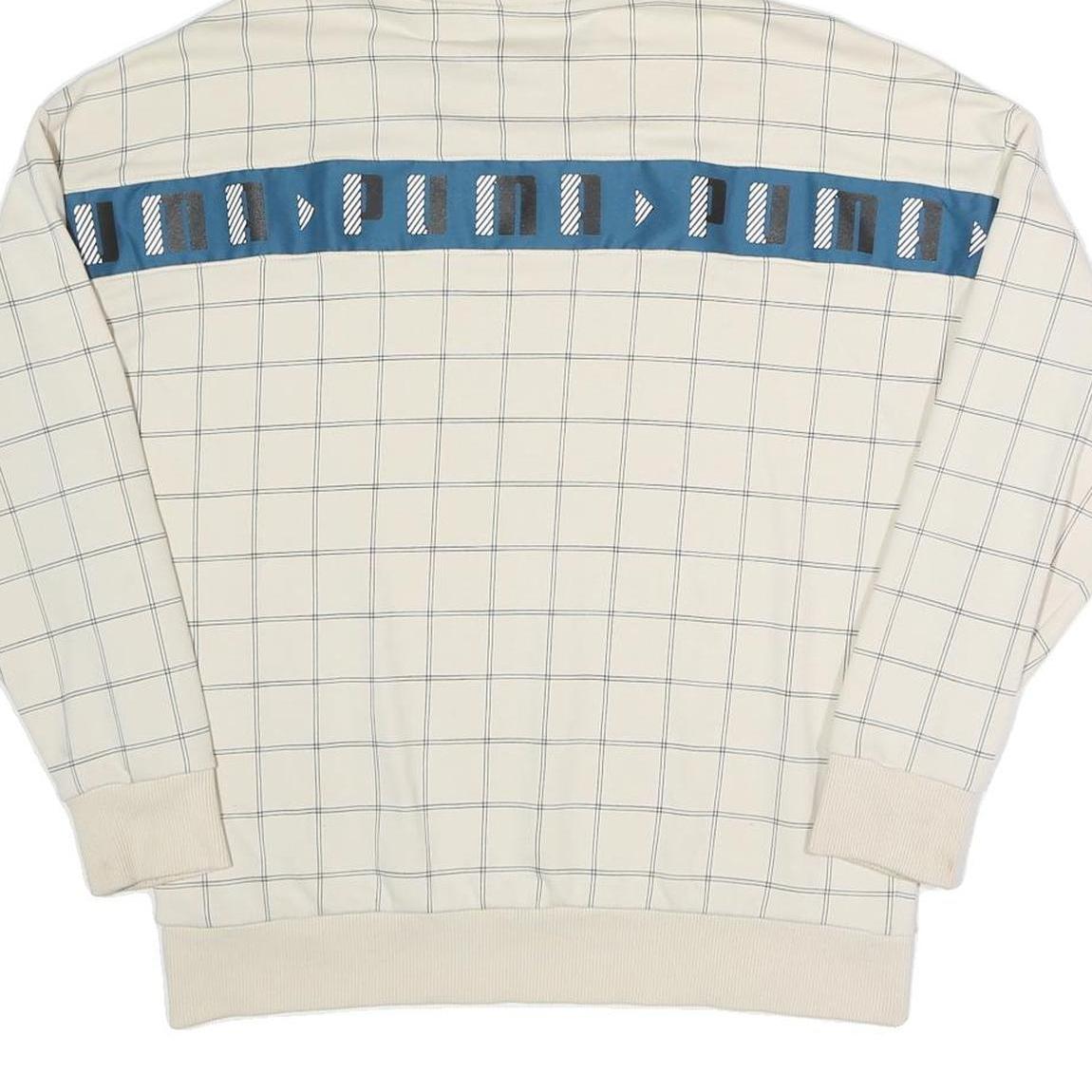 PUMA Womens Cream Checked Logo Print Hoodie UK 10 Cotton Blend Drawstring