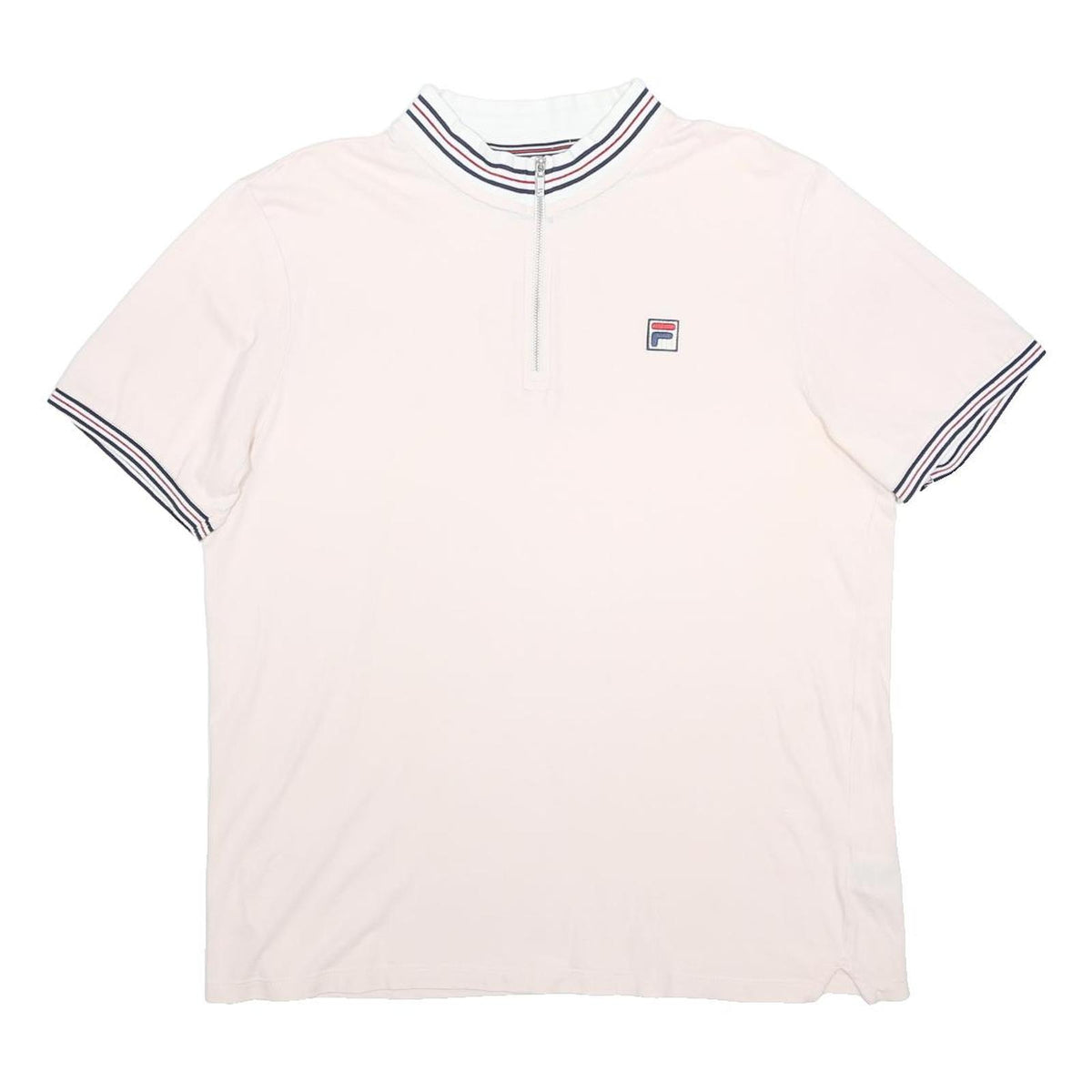 FILA Mens White Half Zip Polo Collar T-Shirt XL Short Sleeve Sport Casual