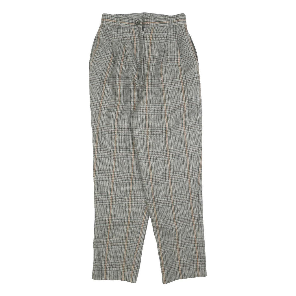 Womens Regular Fit Check Grey Trousers W25 L25 Stylish Classic Zip Closure