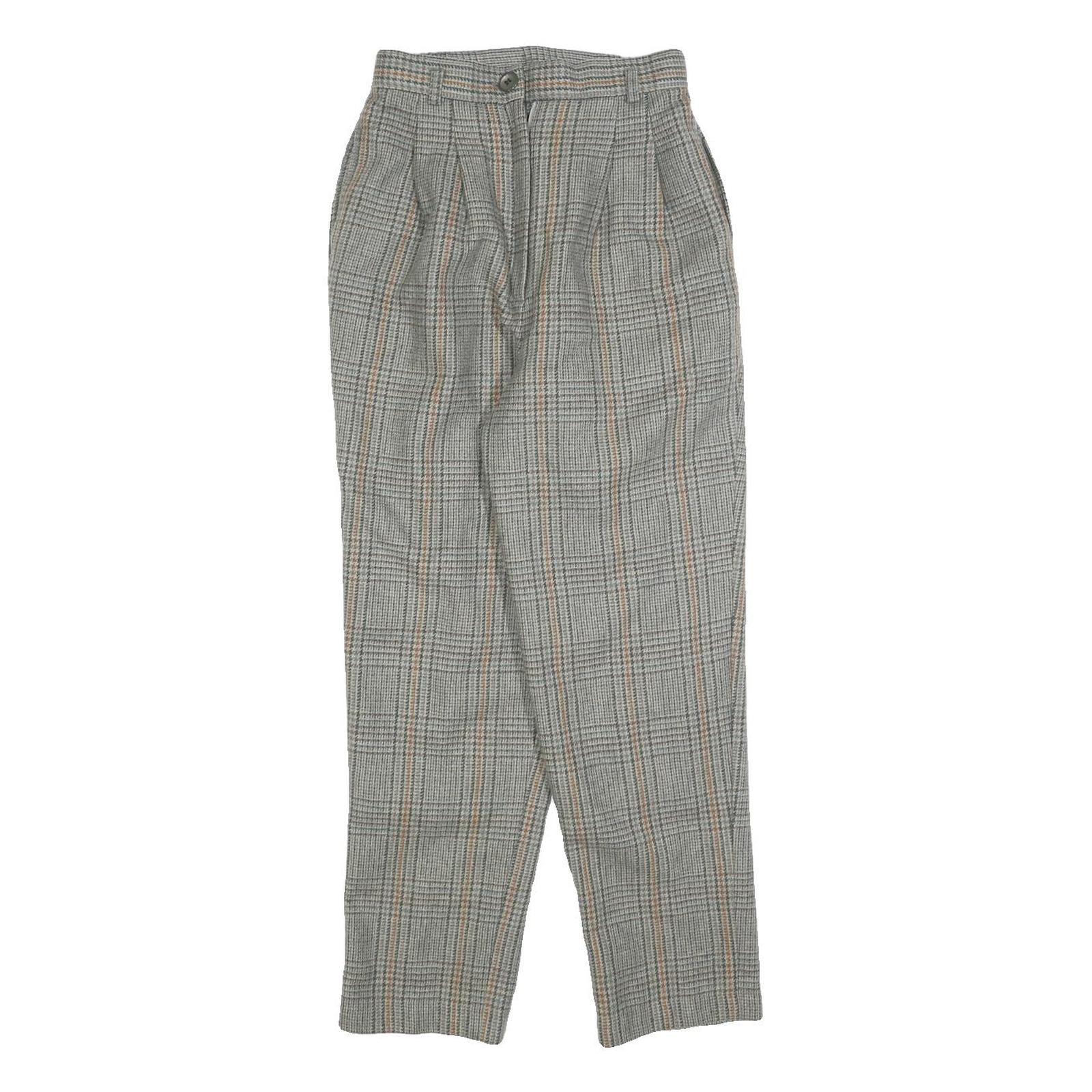 Womens Regular Fit Check Grey Trousers W25 L25 Stylish Classic Zip Closure