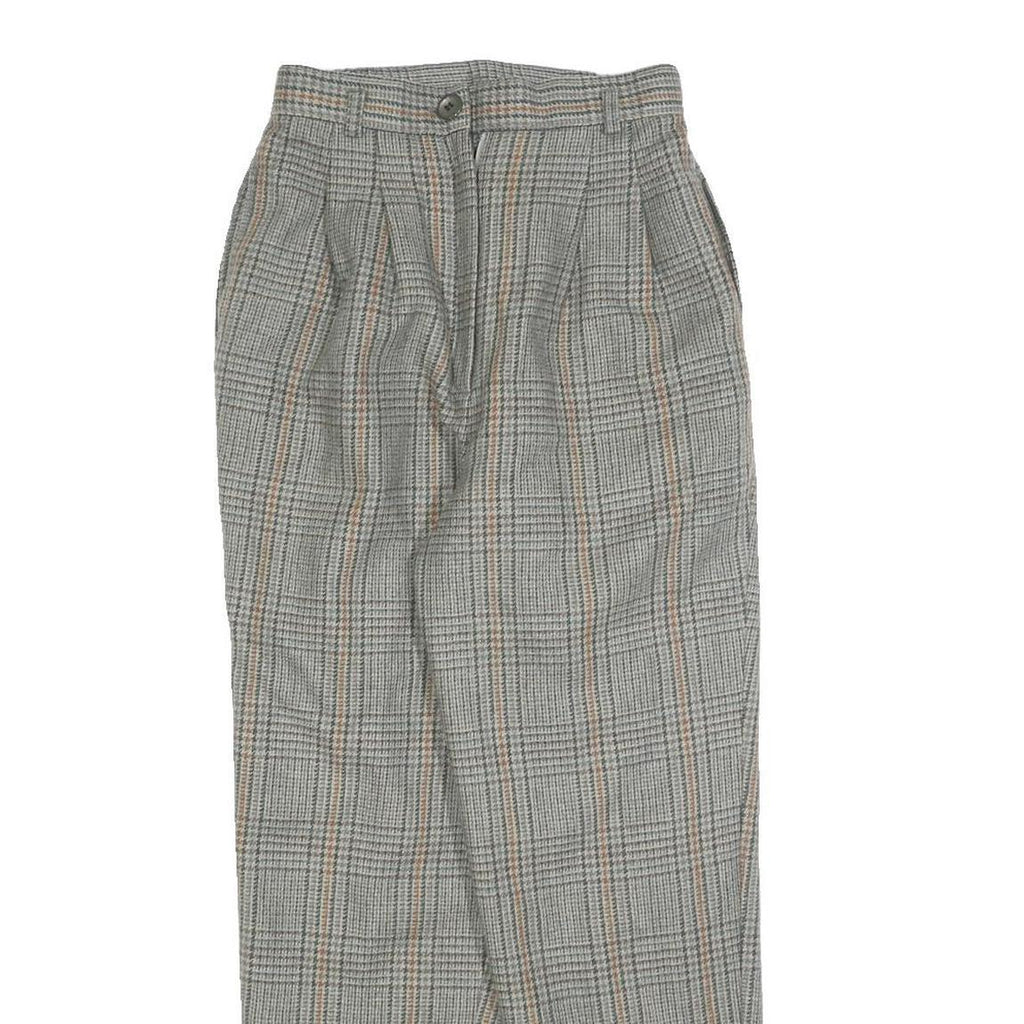 Womens Regular Fit Check Grey Trousers W25 L25 Stylish Classic Zip Closure