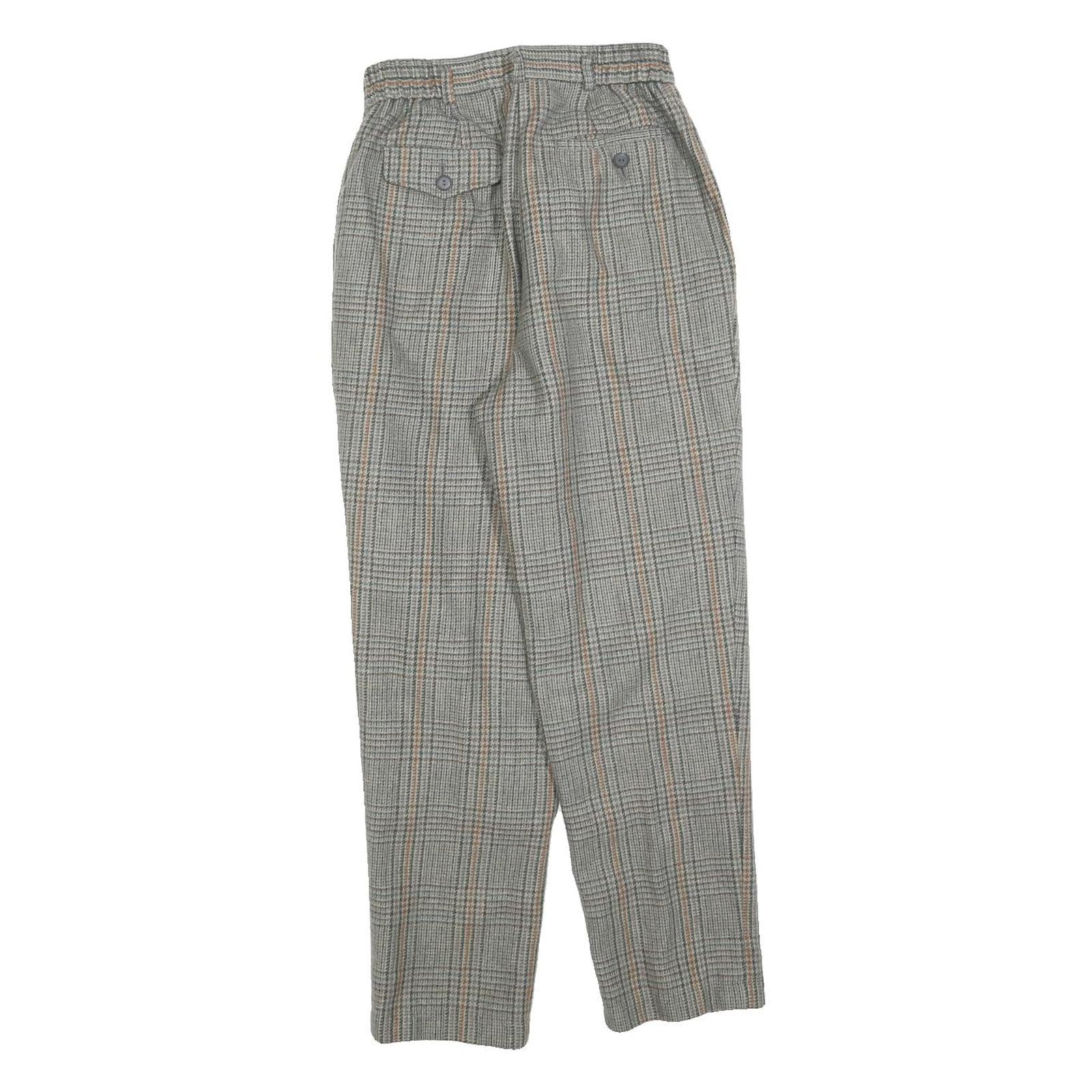 Womens Regular Fit Check Grey Trousers W25 L25 Stylish Classic Zip Closure