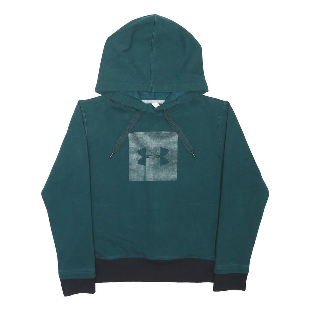 UNDER ARMOUR Mens Green Hoodie S Cotton Blend Pullover Drawstring