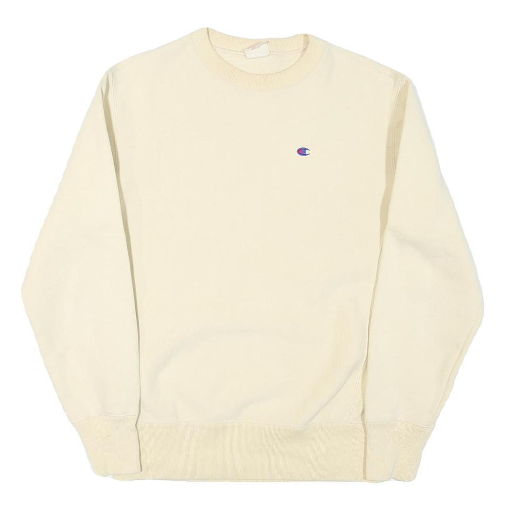 CHAMPION Mens Cream Crew Neck L Sweatshirt Cotton Blend Pullover Logo