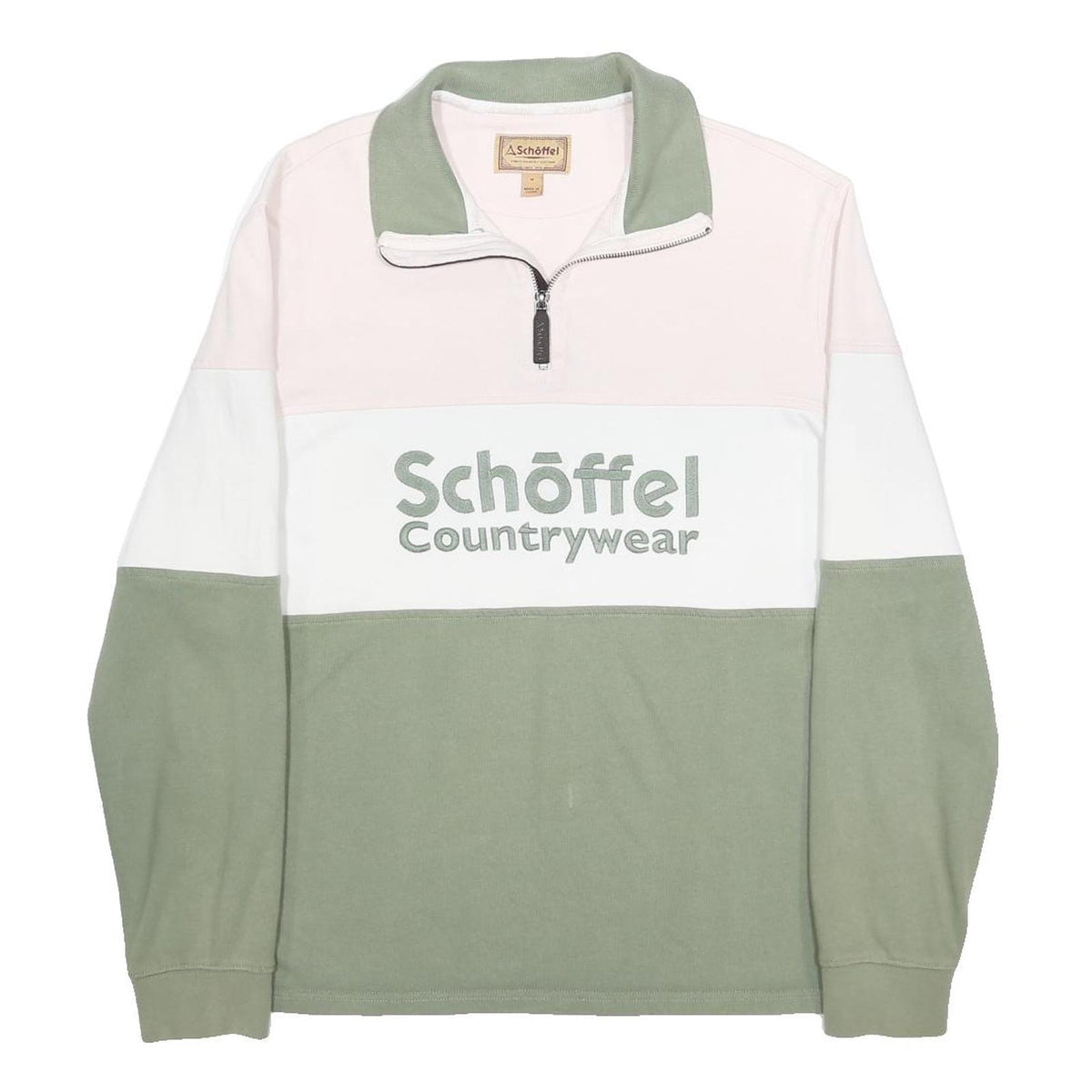 SCHOFFEL Mens Green & Cream Colourblock Crew Neck M Sweatshirt Cotton Pullover