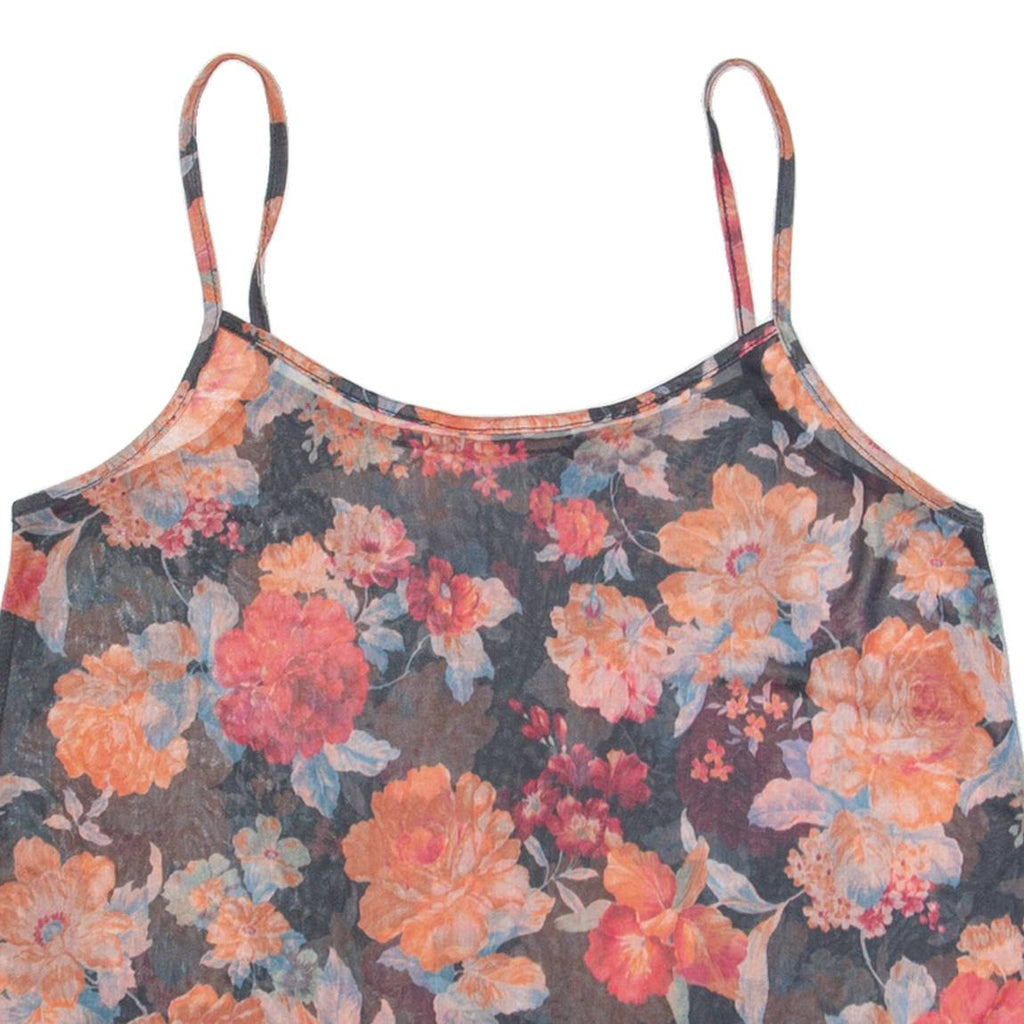 Mesh Womens Camisole Top Blue V-Neck Sleeveless Floral M