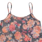 Mesh Womens Camisole Top Blue V-Neck Sleeveless Floral M