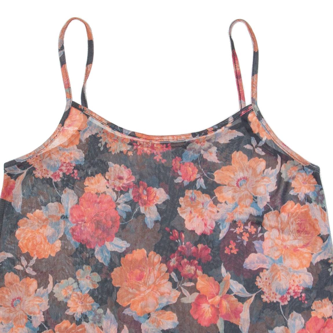 Mesh Womens Camisole Top Blue V-Neck Sleeveless Floral M