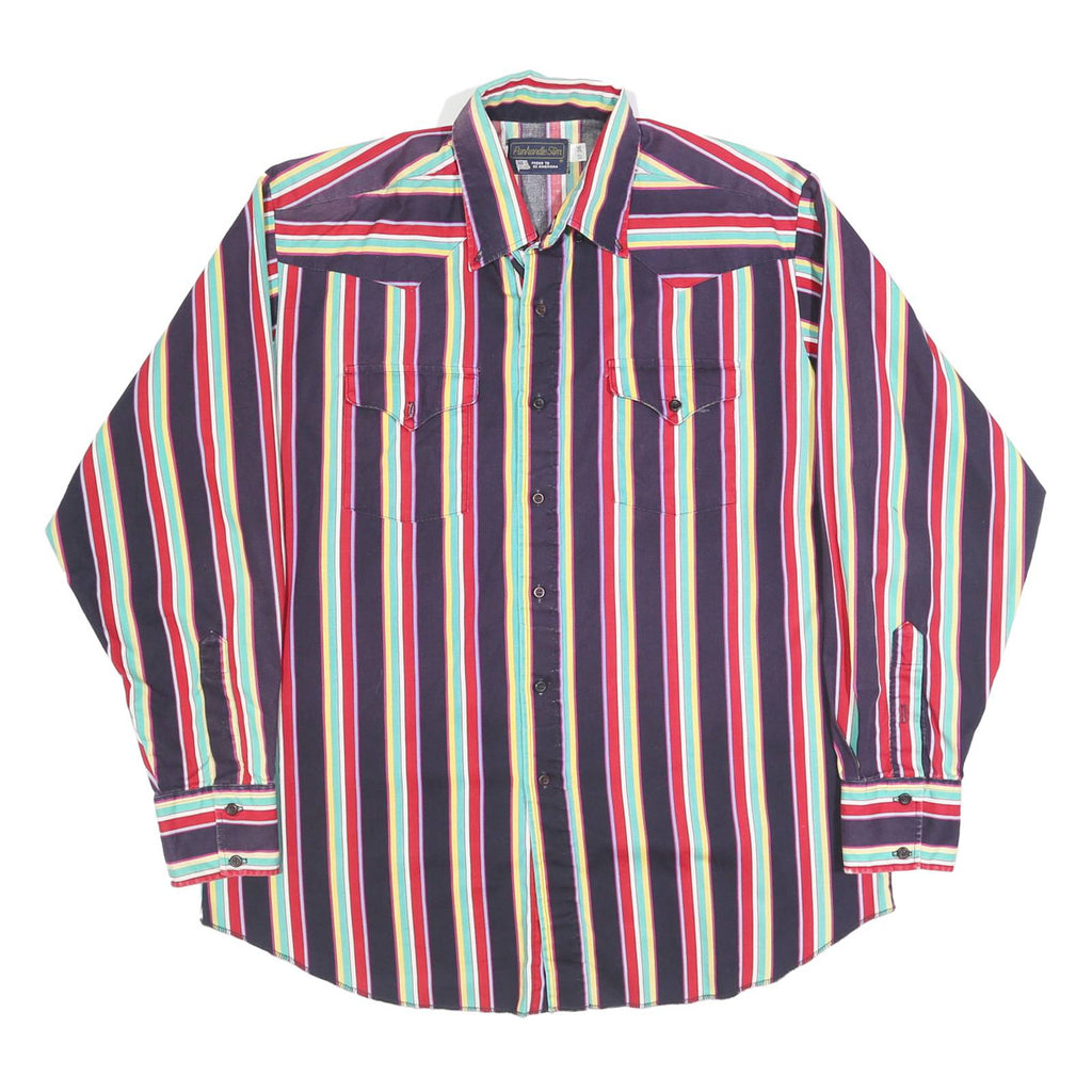 PANHANDLE SLIM Mens Blue & Red & Cream & Green & Yellow Striped Shirt 2XL Cotton