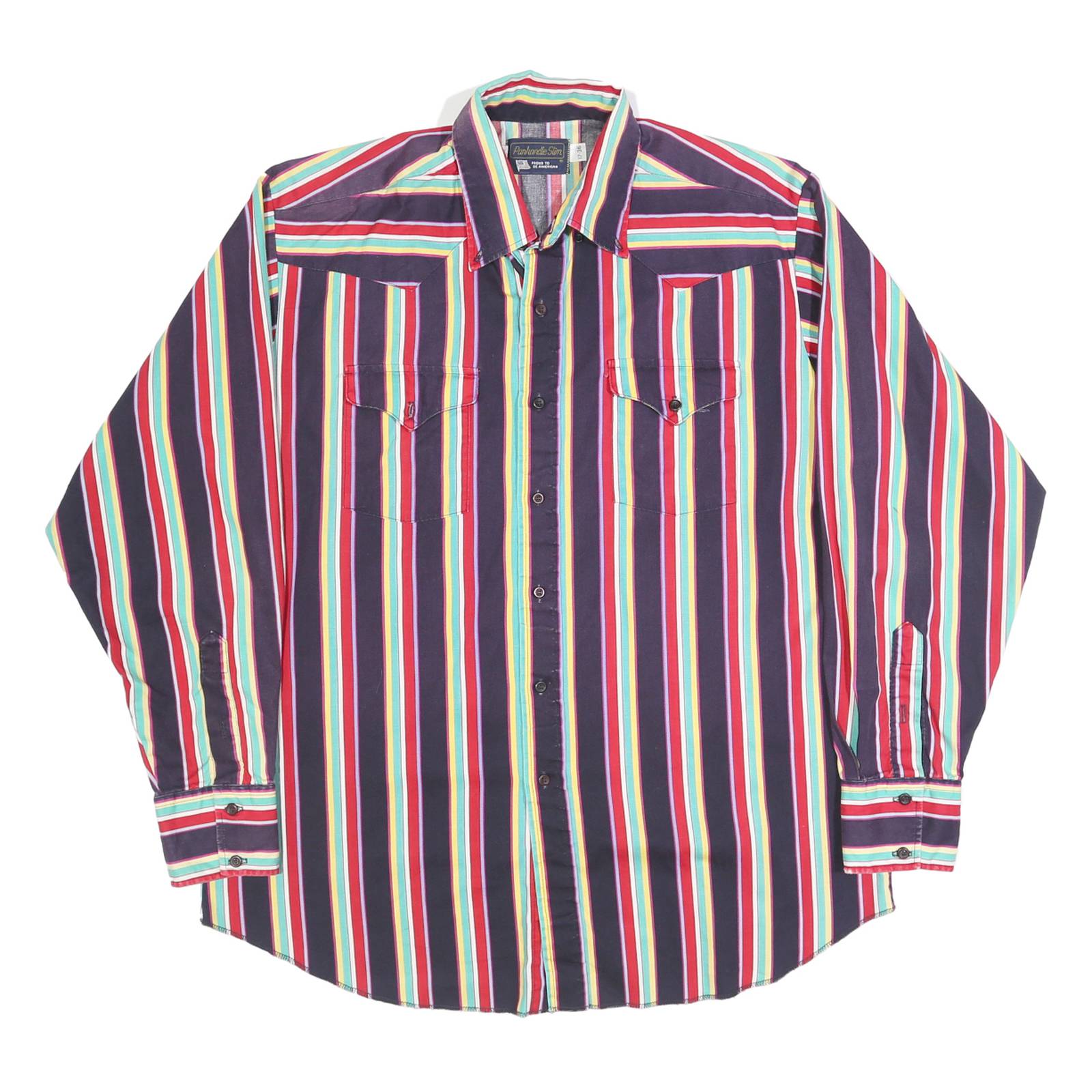 PANHANDLE SLIM Mens Blue & Red & Cream & Green & Yellow Striped Shirt 2XL Cotton