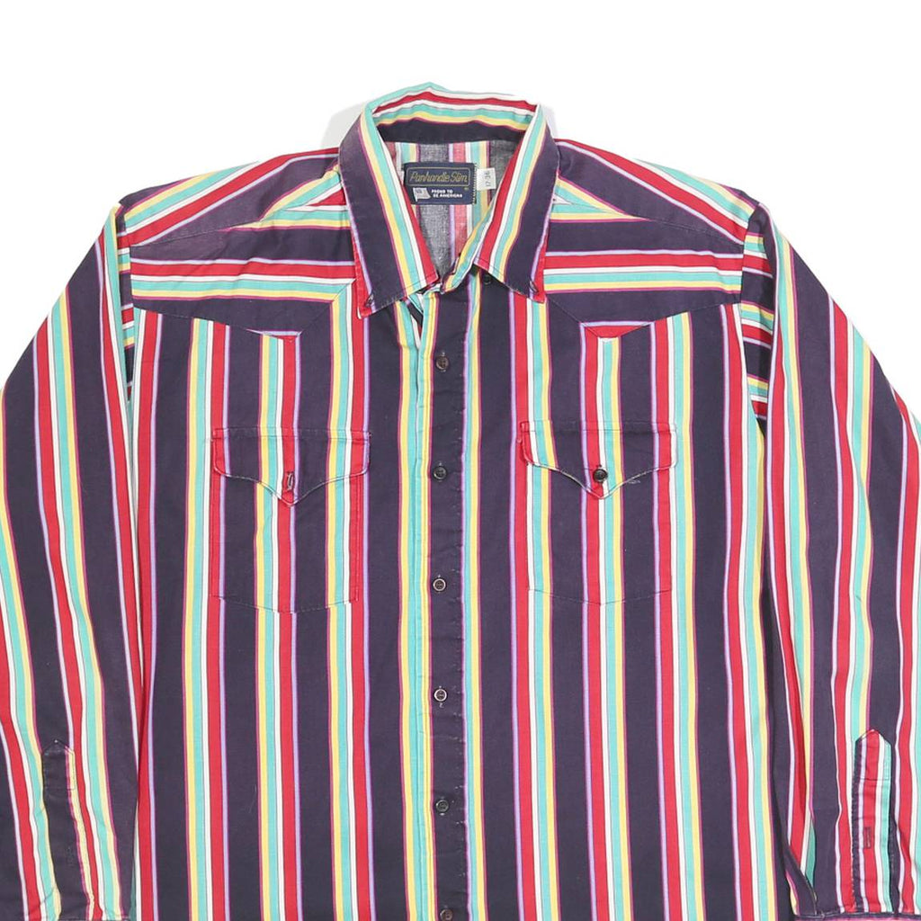 PANHANDLE SLIM Mens Blue & Red & Cream & Green & Yellow Striped Shirt 2XL Cotton