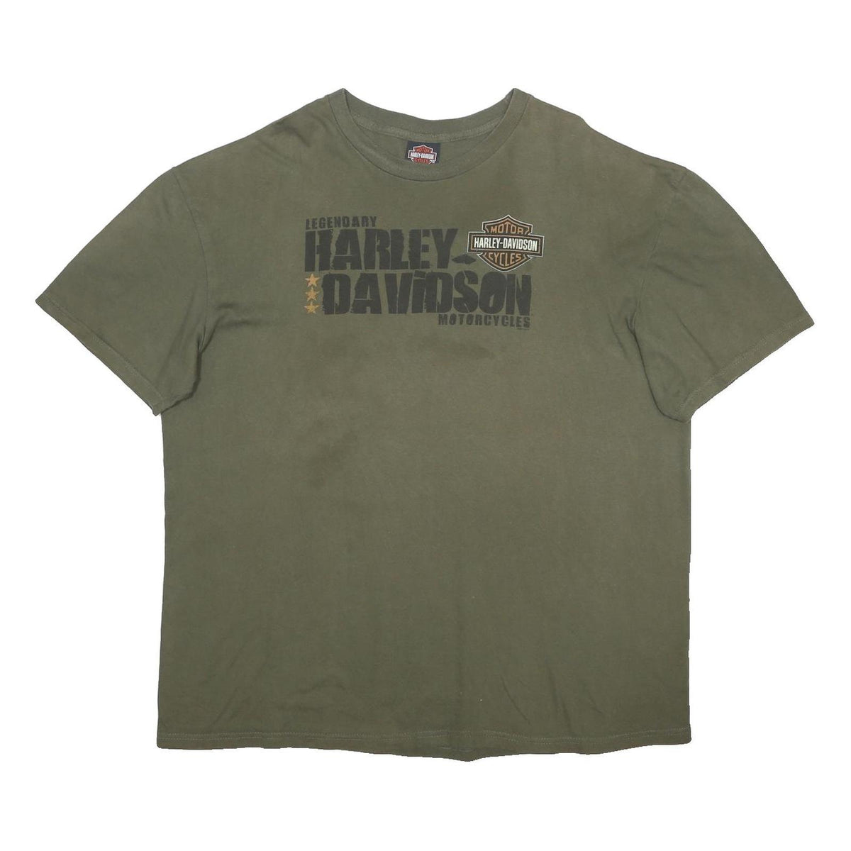 HARLEY DAVIDSON Mens Green 2XL Graphic T-Shirt Short Sleeve Crew Neck Vintage