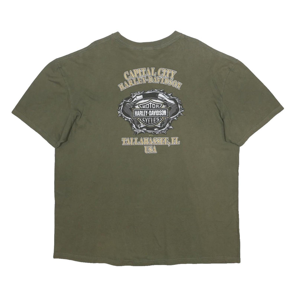 HARLEY DAVIDSON Mens Green 2XL Graphic T-Shirt Short Sleeve Crew Neck Vintage