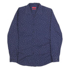HUGO Mens Navy Blue Shirt M Cotton Blend Polka Dot Long Sleeve Button Collar