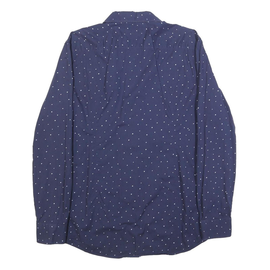 HUGO Mens Navy Blue Shirt M Cotton Blend Polka Dot Long Sleeve Button Collar