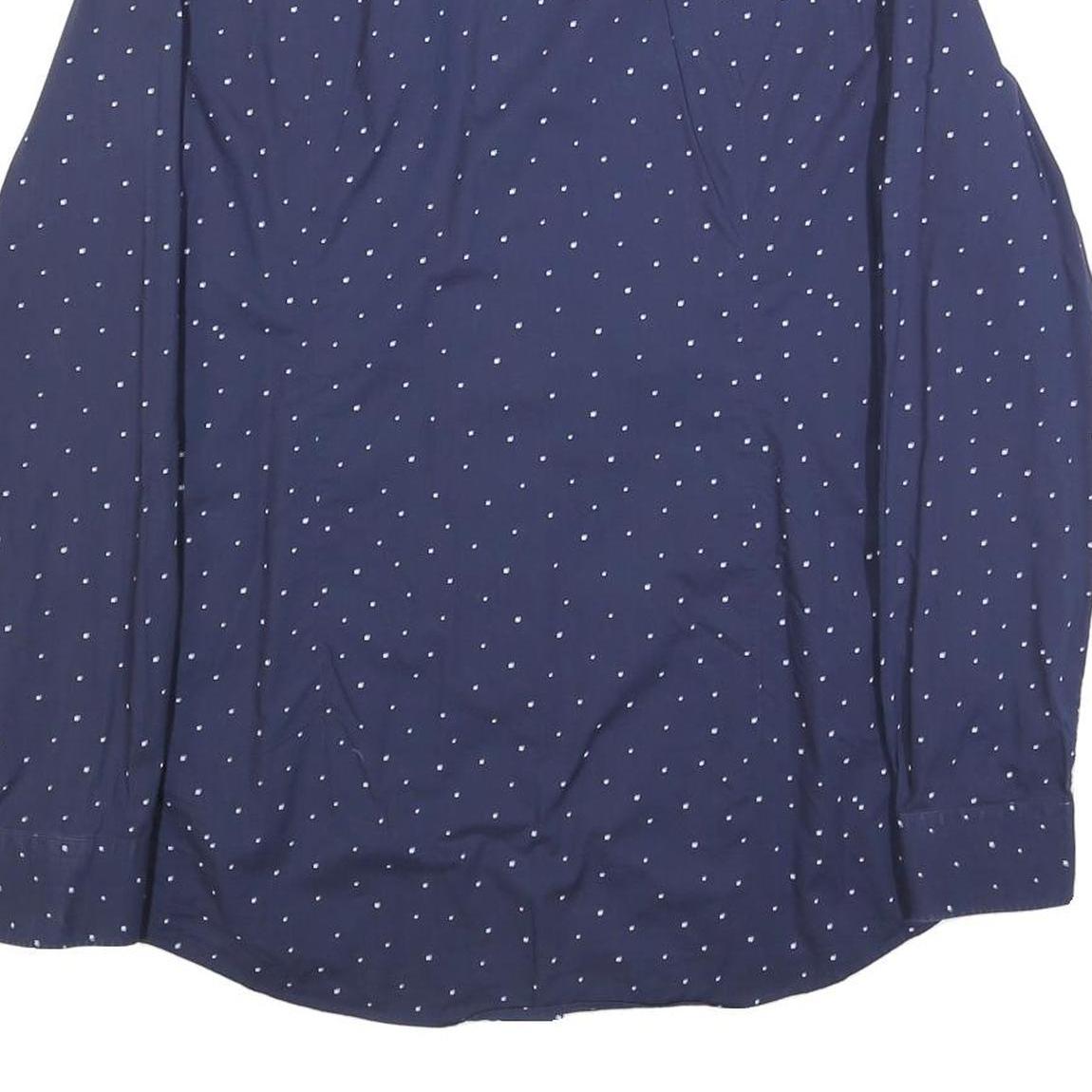 HUGO Mens Navy Blue Shirt M Cotton Blend Polka Dot Long Sleeve Button Collar