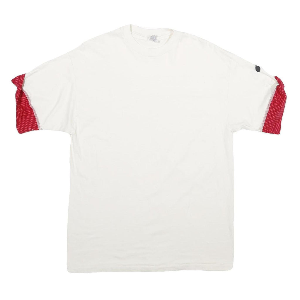HANES Mens White & Red T-Shirt L Short Sleeve Crew Neck Cotton Casual