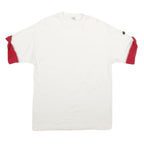 HANES Mens White & Red T-Shirt L Short Sleeve Crew Neck Cotton Casual