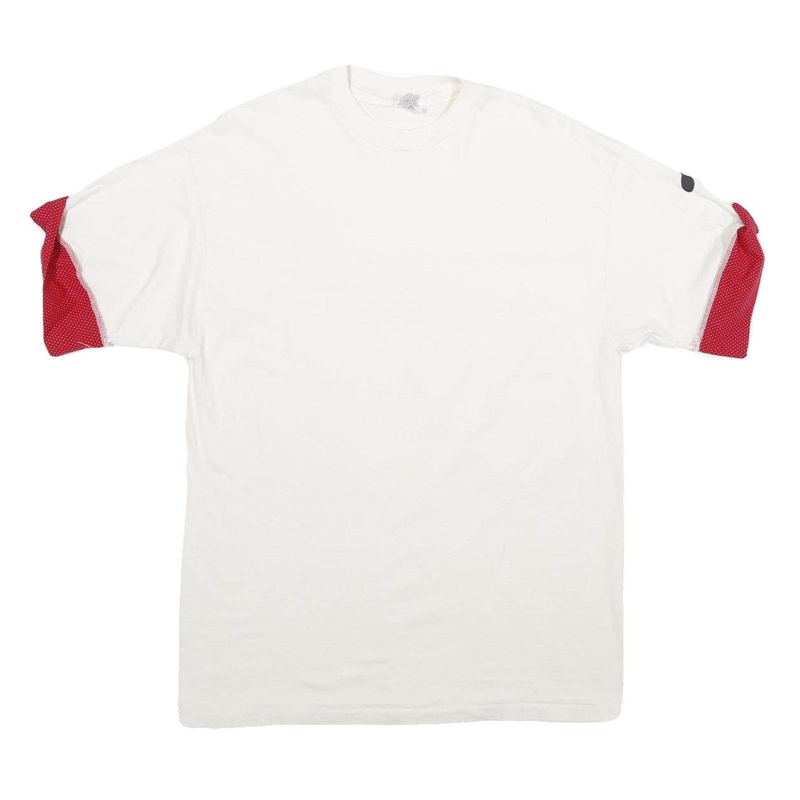 HANES Mens White & Red T-Shirt L Short Sleeve Crew Neck Cotton Casual