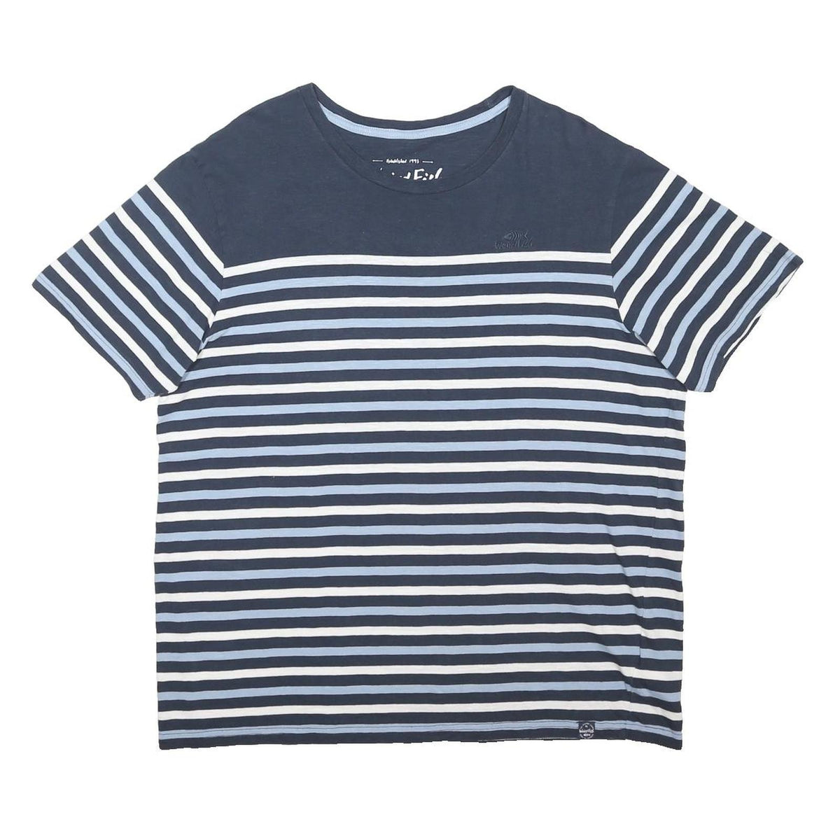 WEIRD FISH Womens Blue & White Striped T-Shirt XL Short Sleeve Crew Neck Casual