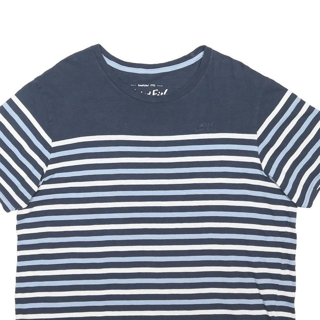 WEIRD FISH Womens Blue & White Striped T-Shirt XL Short Sleeve Crew Neck Casual
