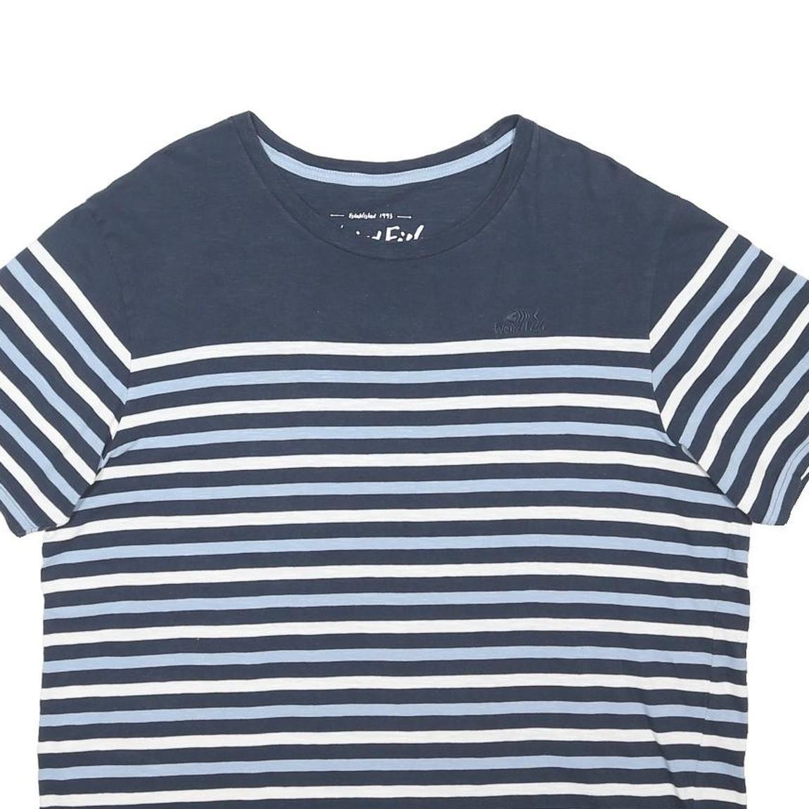 WEIRD FISH Womens Blue & White Striped T-Shirt XL Short Sleeve Crew Neck Casual