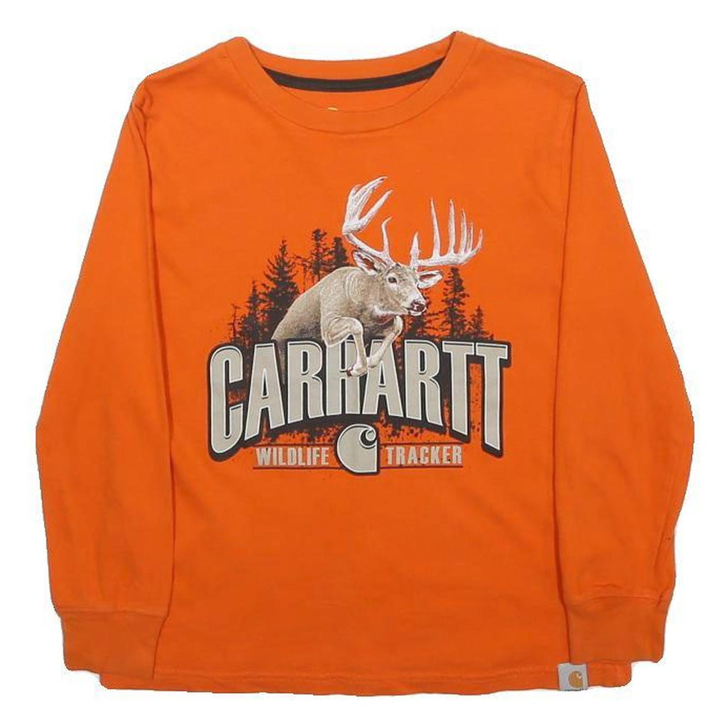 CARHARTT Boys Orange Wildlife Tracker Graphic T-Shirt Long Sleeve Crew Neck S