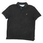 NAUTICA Mens Black Polo Shirt Boat Logo Short Sleeve Plain L Button Closure