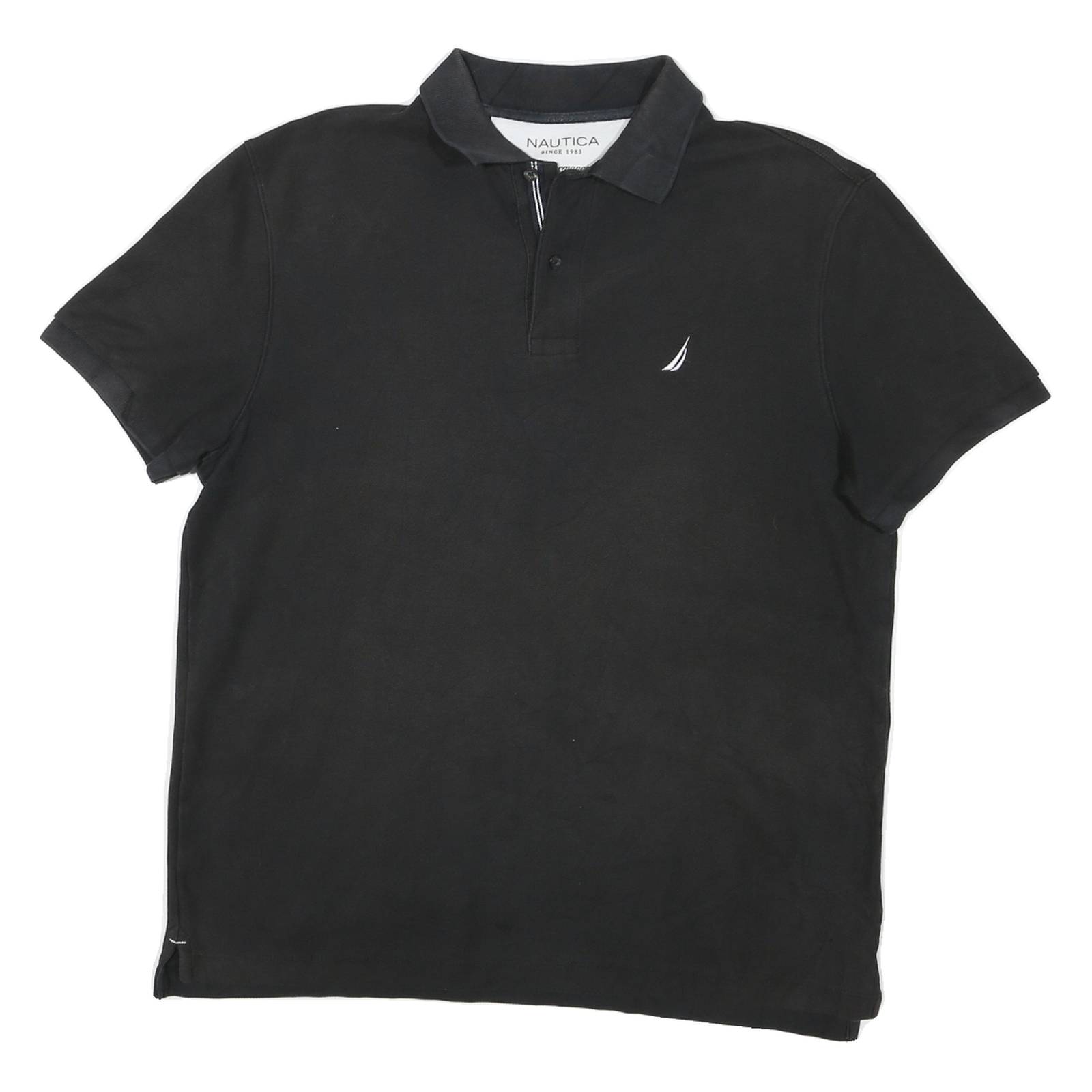 NAUTICA Mens Black Polo Shirt Boat Logo Short Sleeve Plain L Button Closure