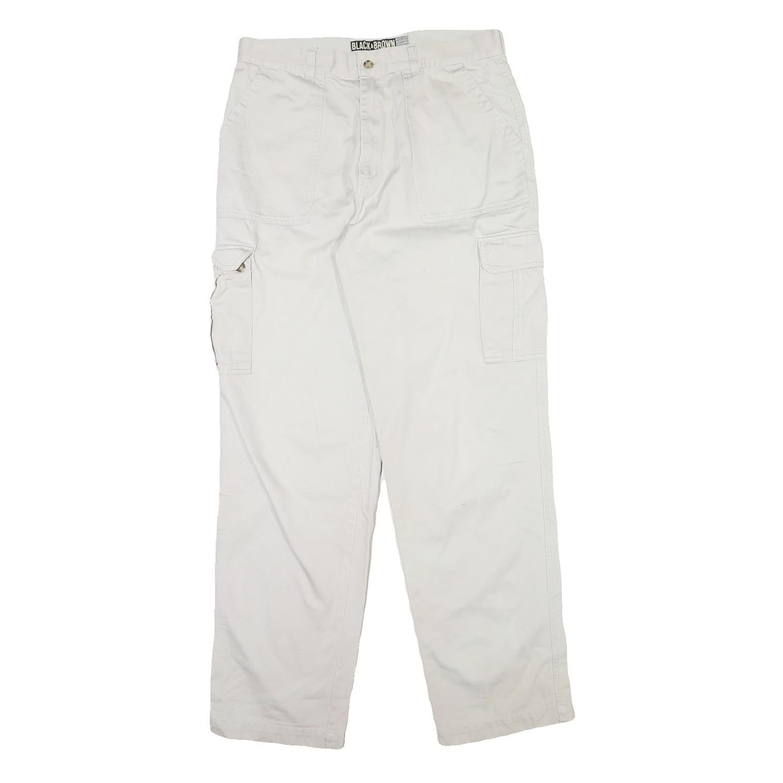 Womens White Cotton Regular Fit Straight Leg Trousers W33 L32 Utility Style