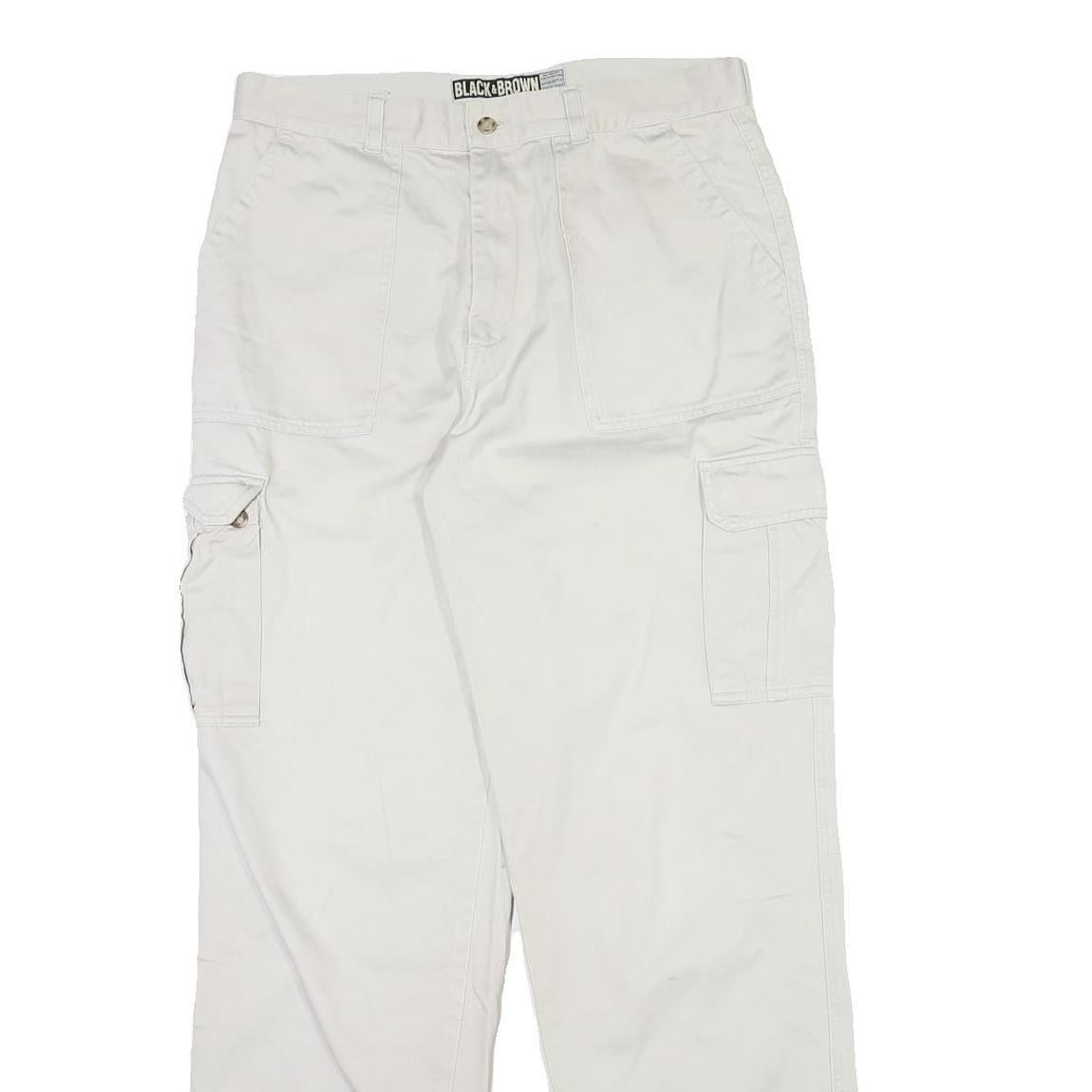Womens White Cotton Regular Fit Straight Leg Trousers W33 L32 Utility Style