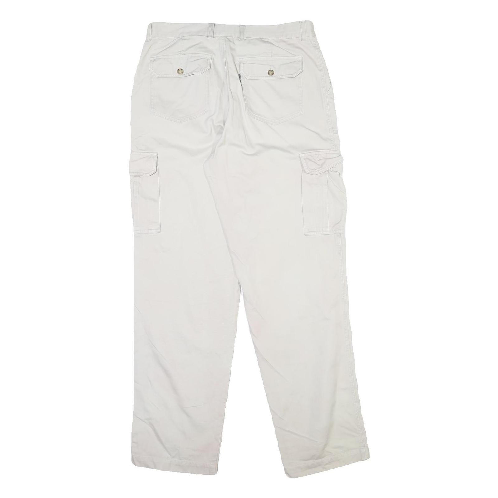 Womens White Cotton Regular Fit Straight Leg Trousers W33 L32 Utility Style