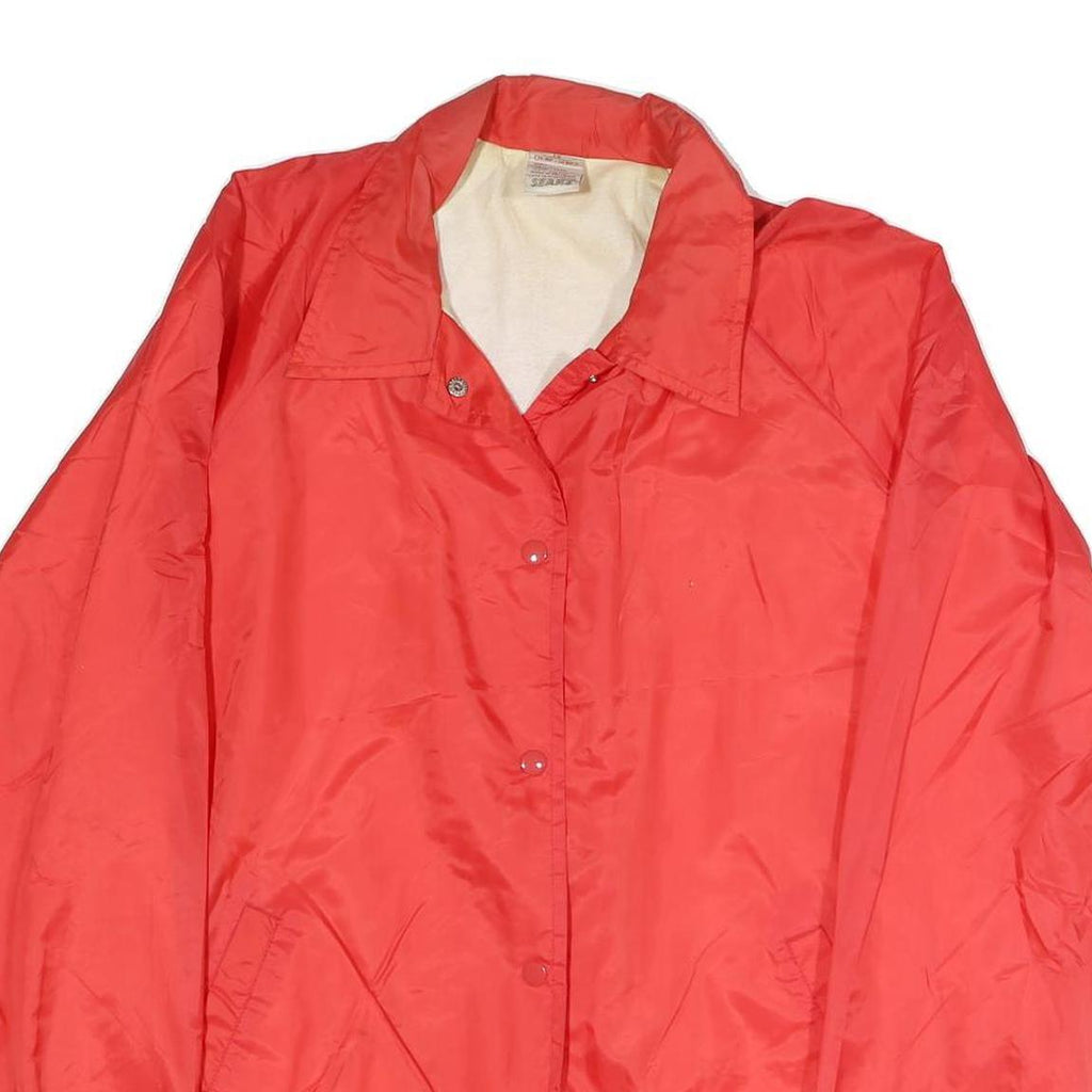 SEARS Womens Red Nylon Button Jacket XL Regular Fit Plain Lightweight Casual