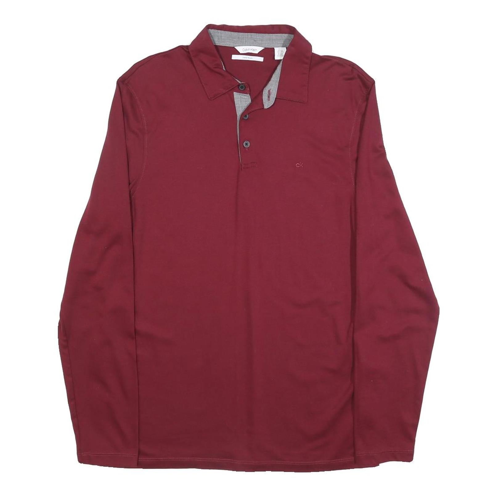 CALVIN KLEIN Mens Maroon Long Sleeve Plain Polo Shirt M Classic Fit