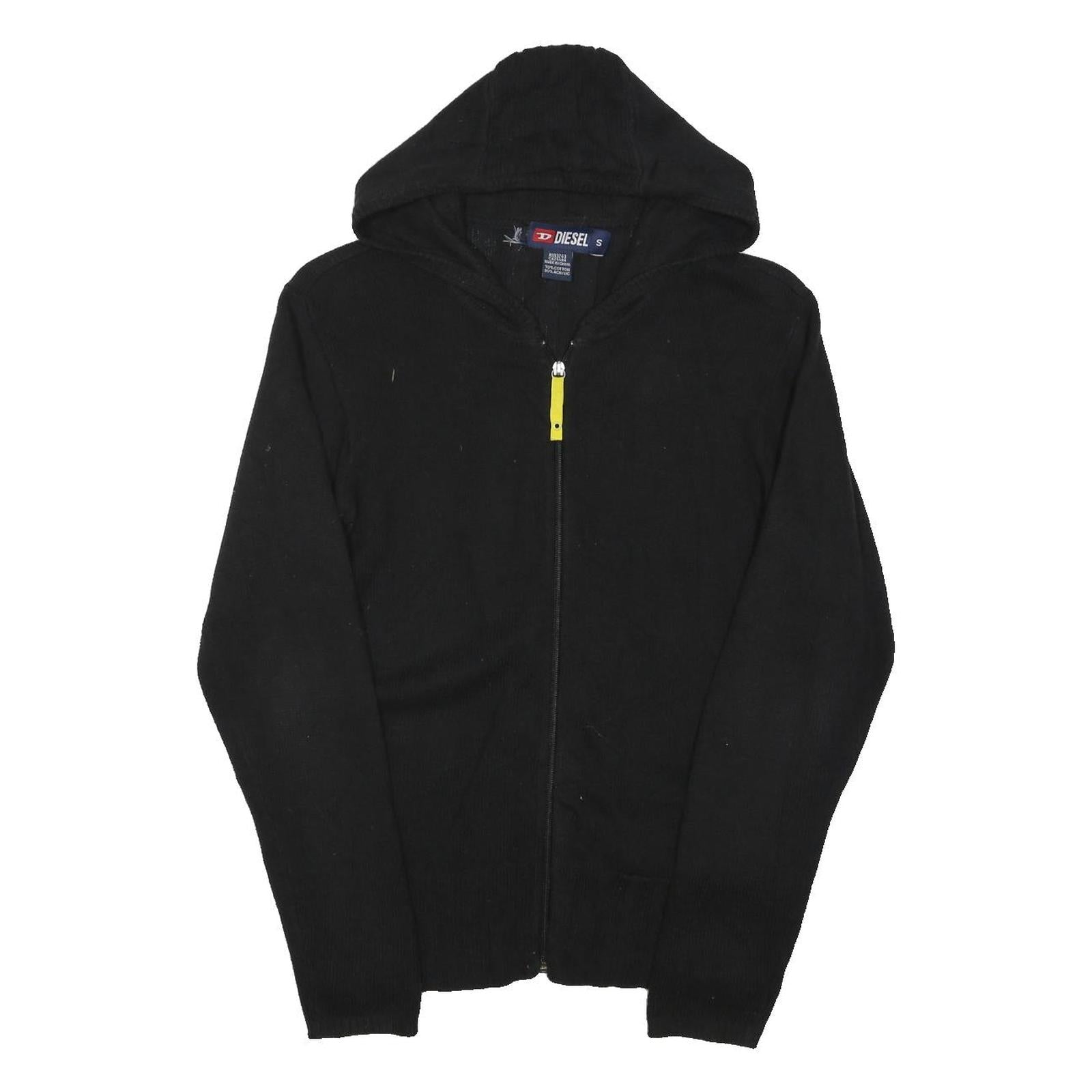 DIESEL Mens Black Hoodie Patterned Pullover Jumper S Cotton Blend Zip-Up