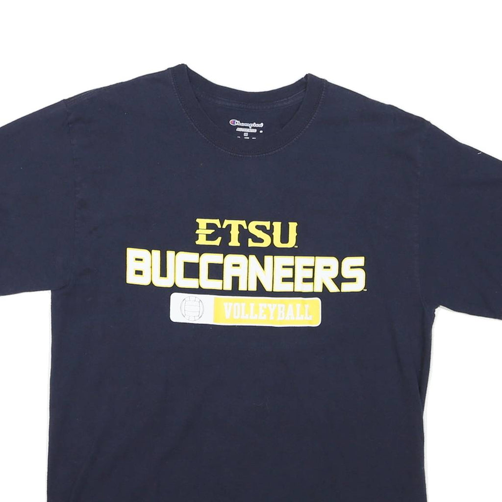 CHAMPION Mens Navy Blue ETSU Buccaneers Volleyball Graphic T-Shirt M Short
