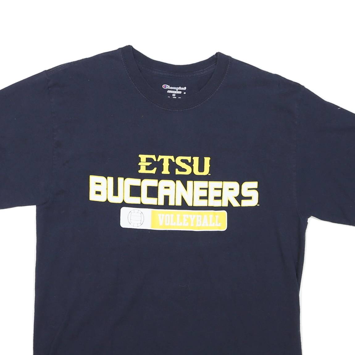 CHAMPION Mens Navy Blue ETSU Buccaneers Volleyball Graphic T-Shirt M Short