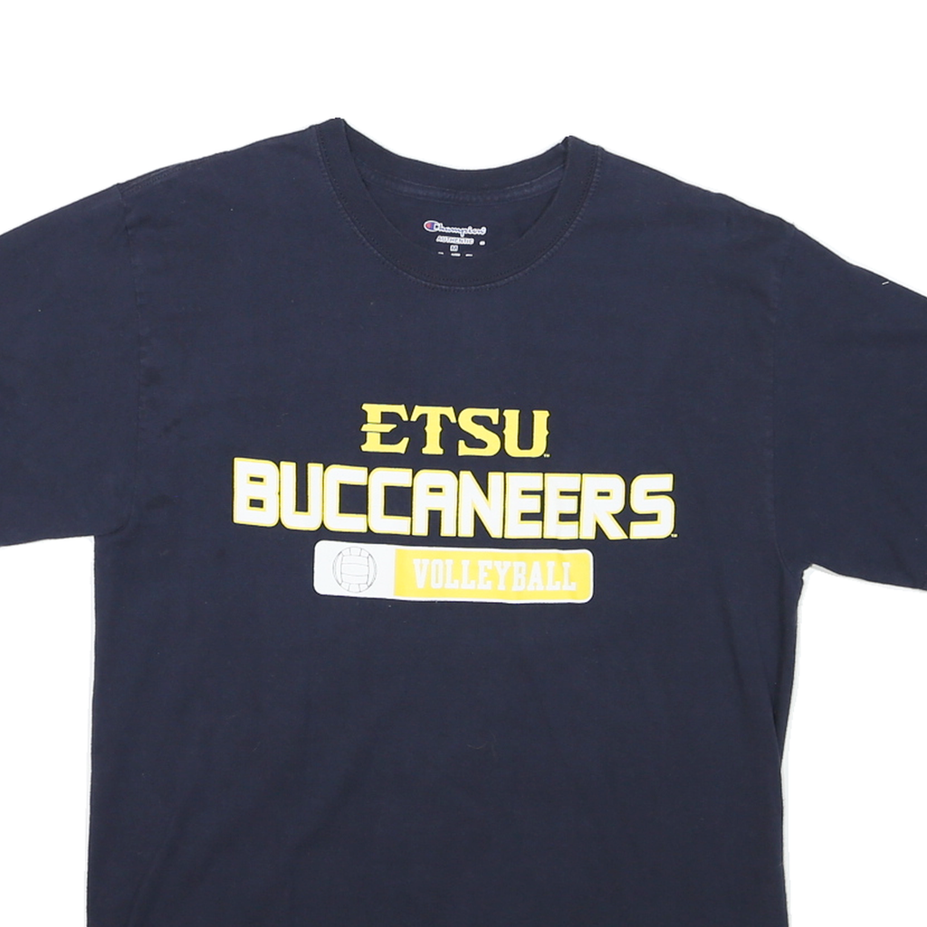 CHAMPION Mens Navy Blue ETSU Buccaneers Volleyball Graphic T-Shirt M Short