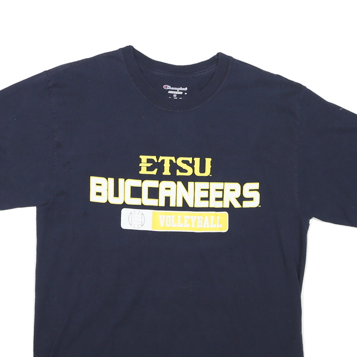 CHAMPION Mens Navy Blue ETSU Buccaneers Volleyball Graphic T-Shirt M Short