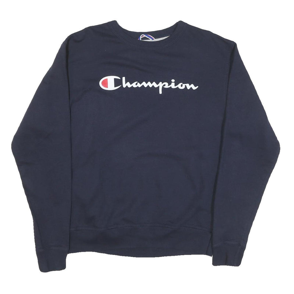 CHAMPION Mens Navy Blue Cotton Blend Crew Neck M Logo Sweatshirt Pullover