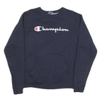 CHAMPION Mens Navy Blue Cotton Blend Crew Neck M Logo Sweatshirt Pullover