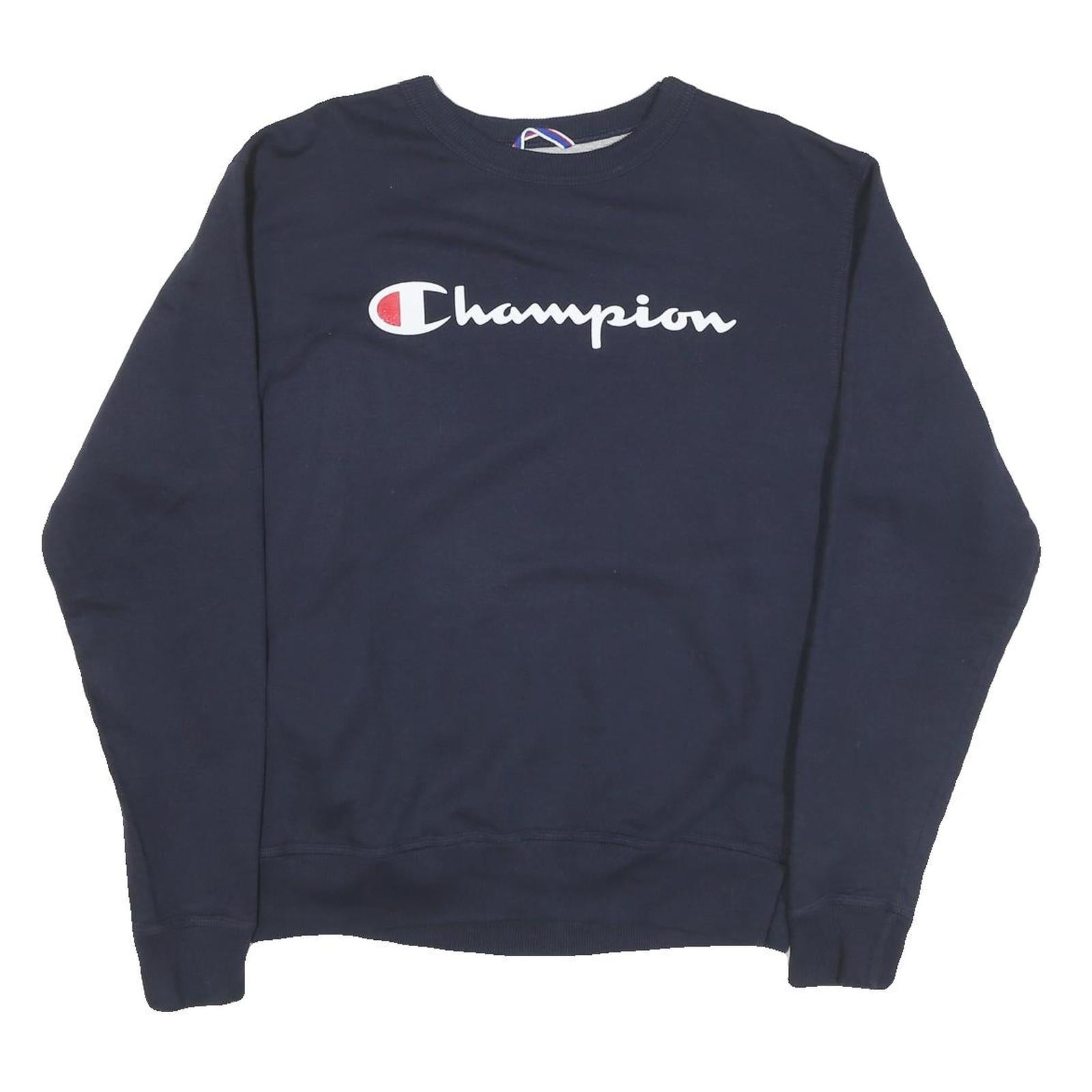 CHAMPION Mens Navy Blue Cotton Blend Crew Neck M Logo Sweatshirt Pullover