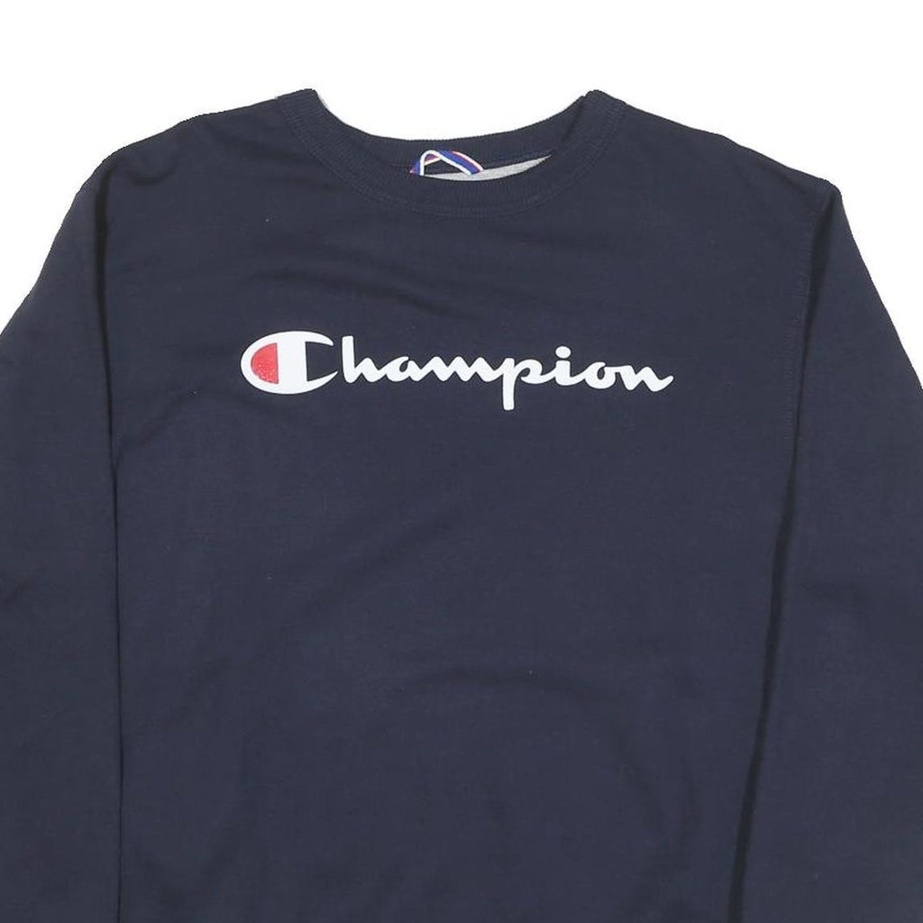 CHAMPION Mens Navy Blue Cotton Blend Crew Neck M Logo Sweatshirt Pullover