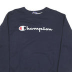 CHAMPION Mens Navy Blue Cotton Blend Crew Neck M Logo Sweatshirt Pullover