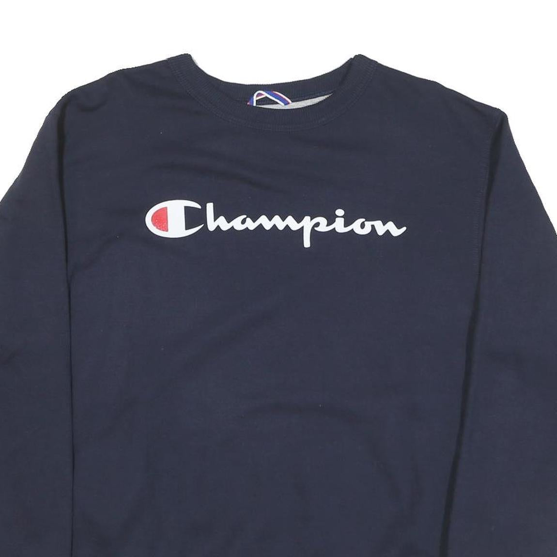 CHAMPION Mens Navy Blue Cotton Blend Crew Neck M Logo Sweatshirt Pullover