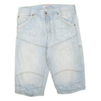 KANSAS Mens Shorts Light Blue Distressed Casual L W36 Cotton Blend Comfortable